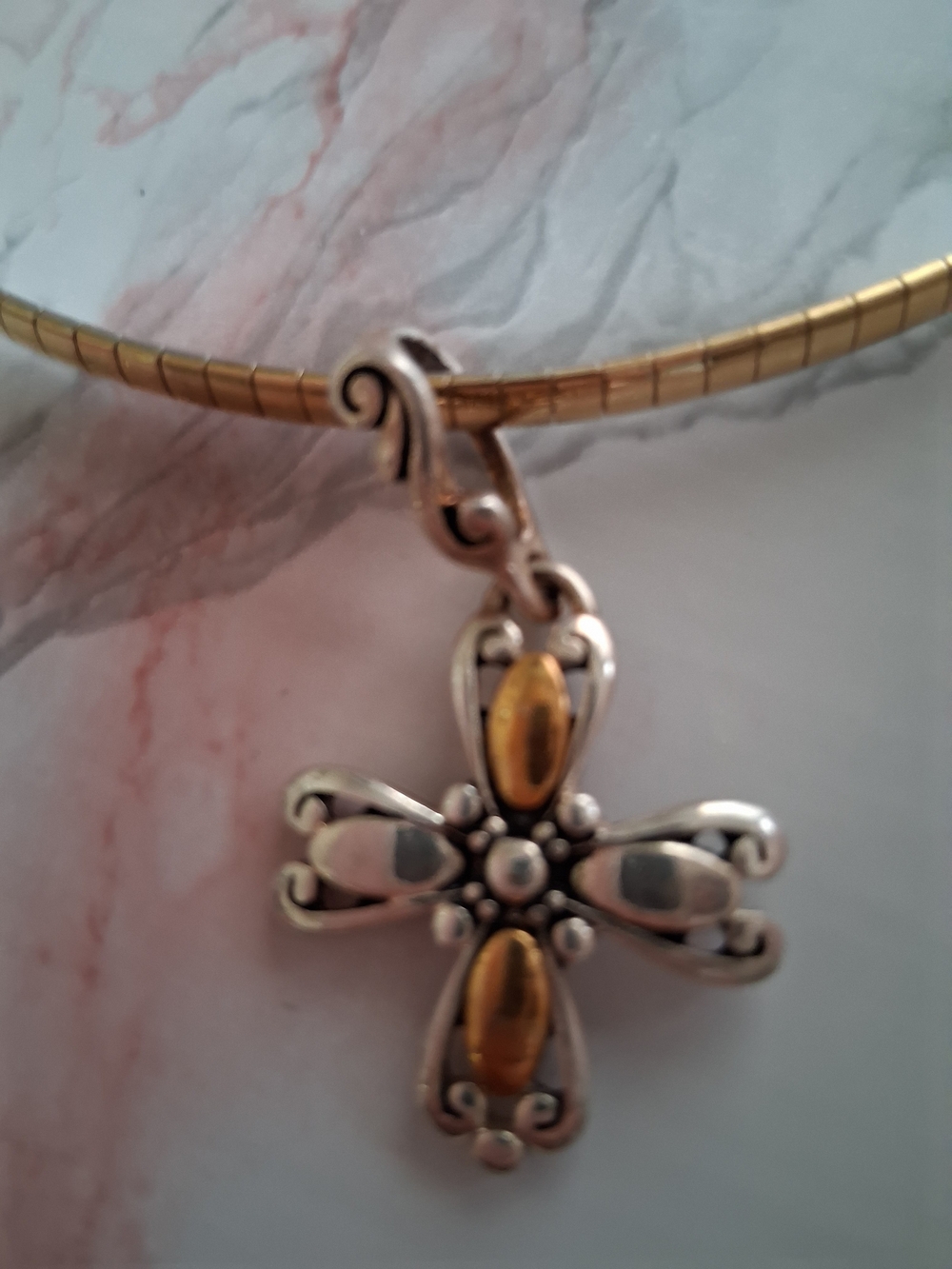 Source Unknown Two-Tone Silver and Gold Cross Pendant Necklace